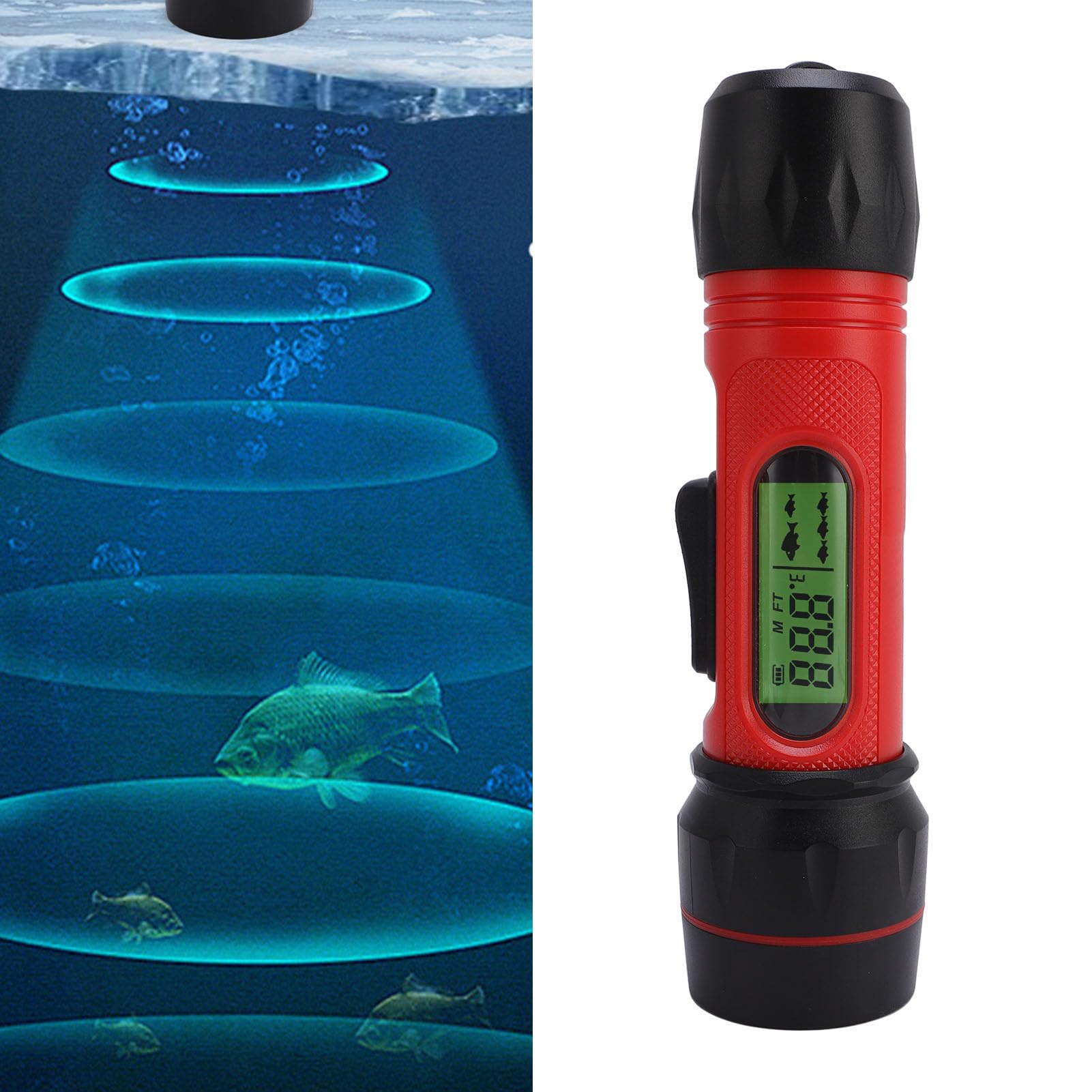 Denash Fischfinder, Sonar-Handheld IP68, Wasserdicht, 90 M Tiefenmesser mit LCD-Display für Kajakboot-Eisfischen, Tragbarer Fischtiefenmesser