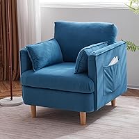 Vista 14 de HMFULE Silla de ocio moderna tapizada de terciopelo, silla giratoria con ruedas móviles y 3 almohadas para sala de estar (negro)