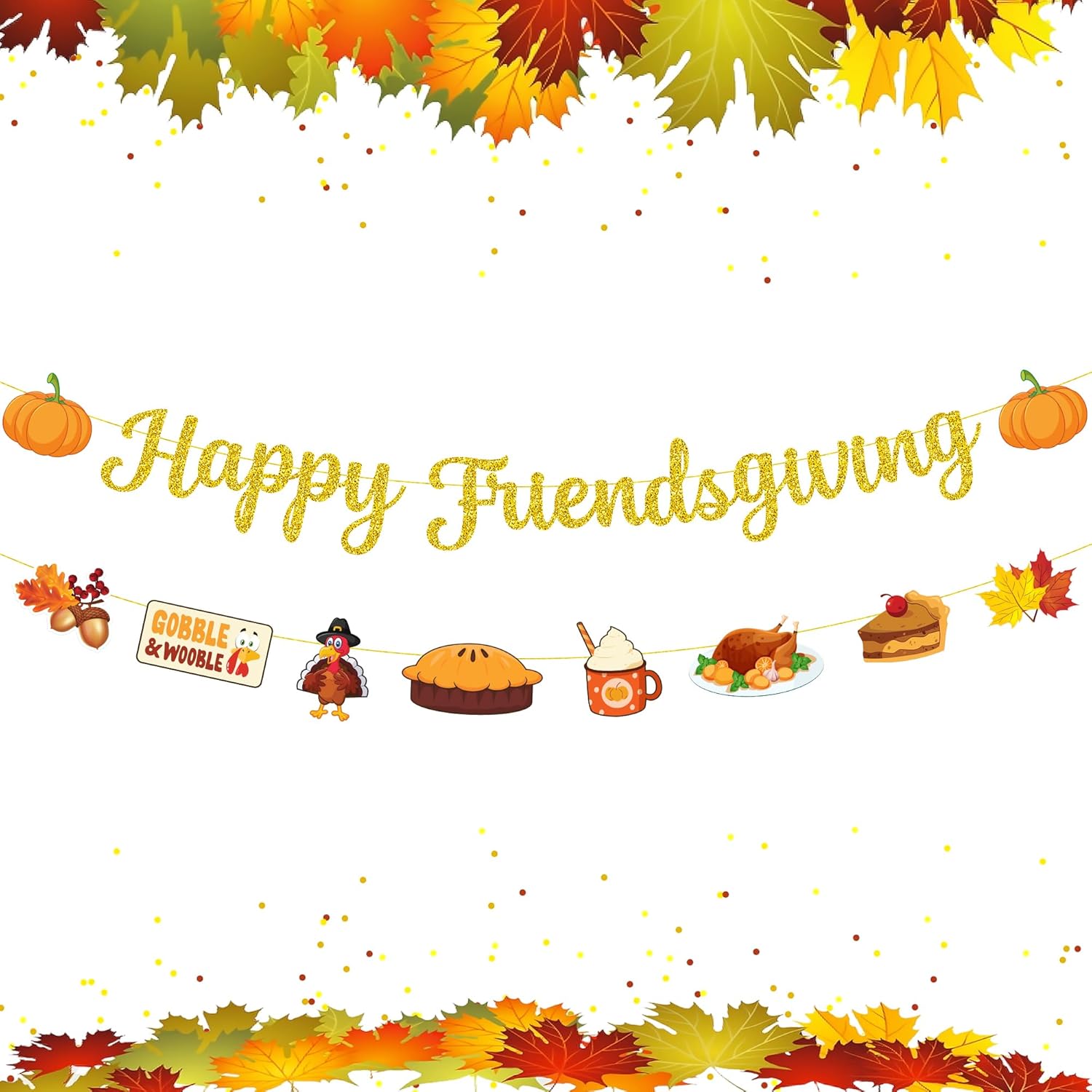 KatchOn, Happy Thanksgiving Decorations - Bundle of 2 | Happy Friendsgiving Banner Gold | Thanksgiving Tablecloth, Thanksgiving Plates and Napkins with Cups and Cutlery | Thanksgiving Party Supplies