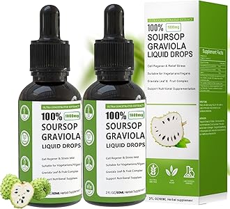 Soursop Graviola Liquid Drop, 100% Organic Pure Soursop Leaves and Fruit Extract, Soursop Bitters Liquid, Soursop Extract Organic Pure 1800mg, Sugar/Gluten Free, Natural Flavor