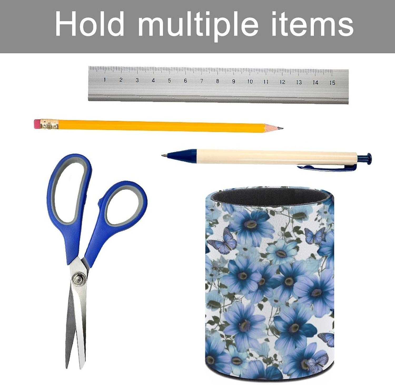 Office Blooming Blue Daisy Desk Organizer Pen Holder Round image 5