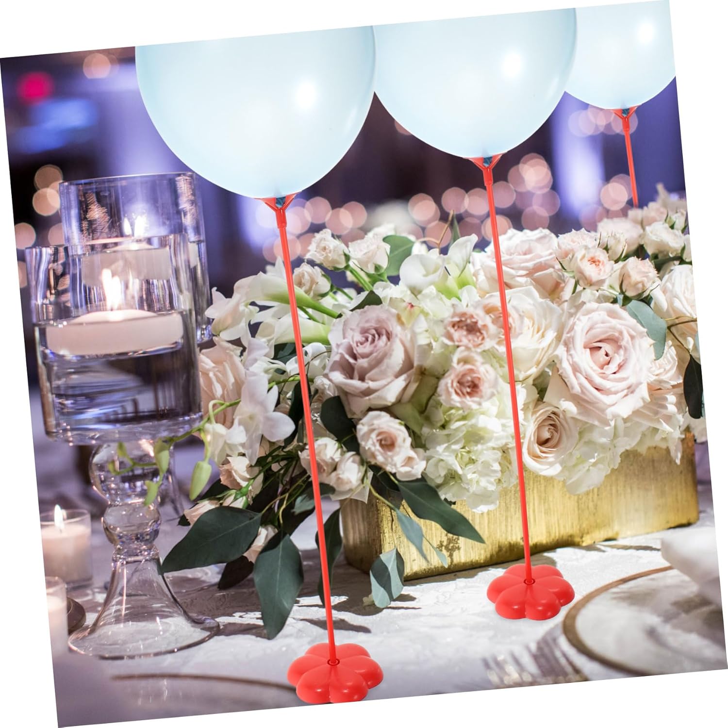 Hemoton 50pcs Balloon Stick Holder Base Table Desktop Centerpiece for Birthday Wedding and Party Decorations Easy to Assemble Red