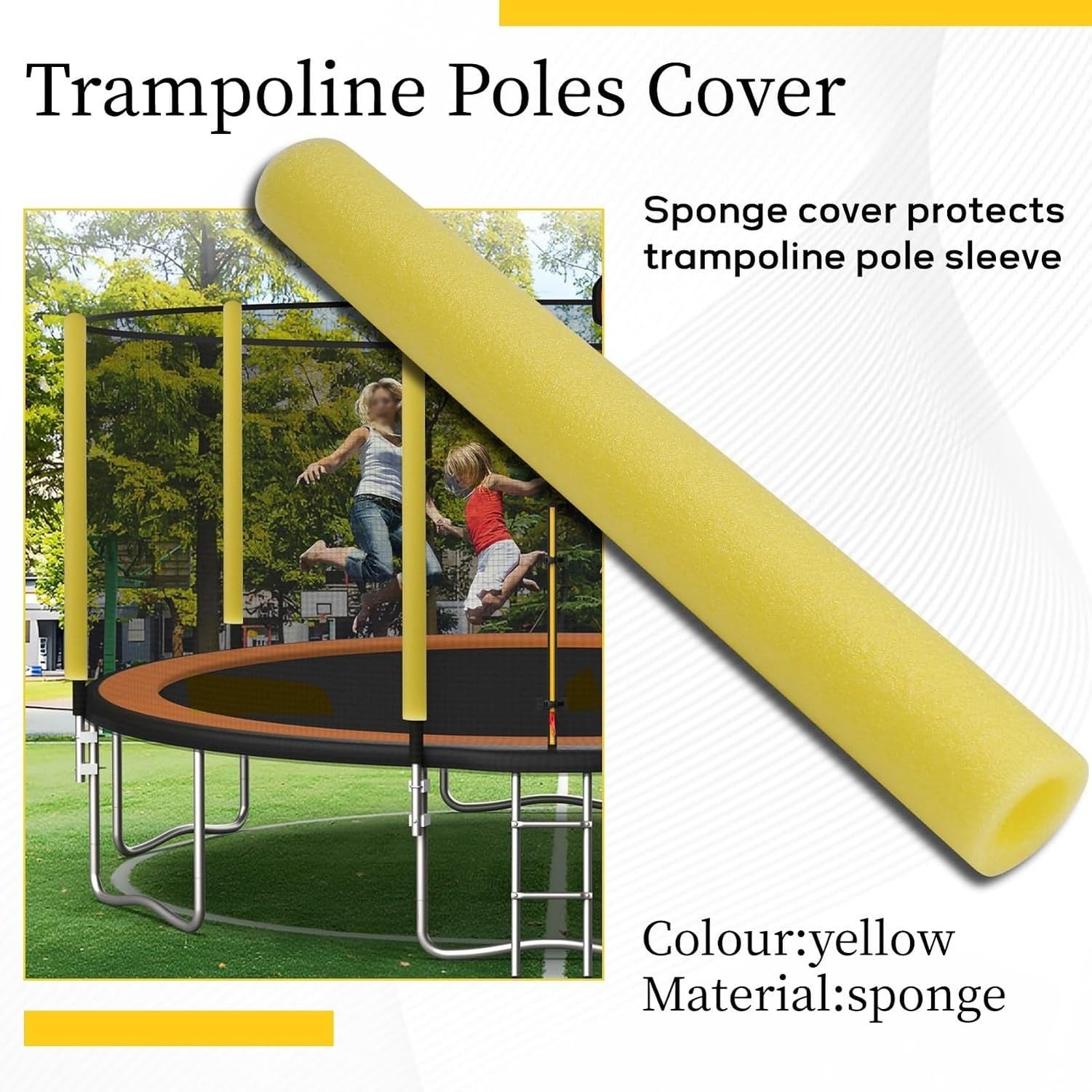 Funda de Espuma para Poste de trampolín, Protector Acolchado, 40 cm de Largo, Material Esponjoso, 4,5 cm de diámetro Exterior, Paquete de 10 Unidades, Yellow
