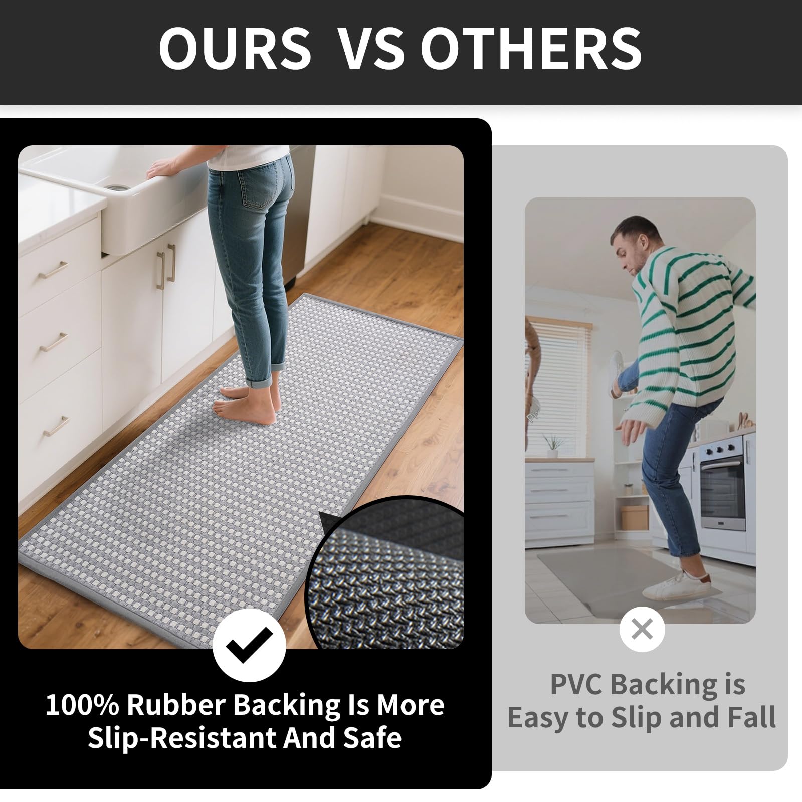 Large Kitchen Runner Rugs Long Kitchen Mat Non Slip Washable Super Absorbent Soft Chenille Braided Kitchen Mats Floor Rubber Backing Kitchen Sink Sta