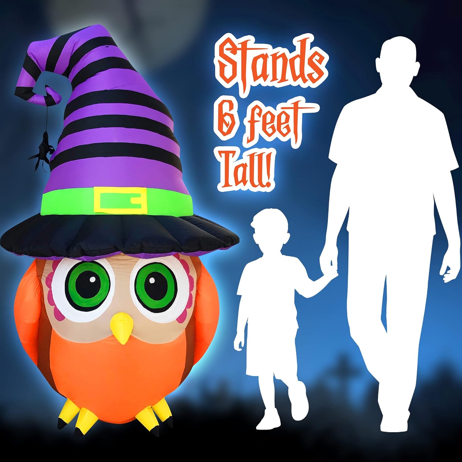 XL Halloween Decorations Inflatables 6’ Hootie the Wizard Owl Yard Blow Up for Halloween Decorations Outside, 6’ Tall x 4’ Wide x 4’ deep, by HappyThings!