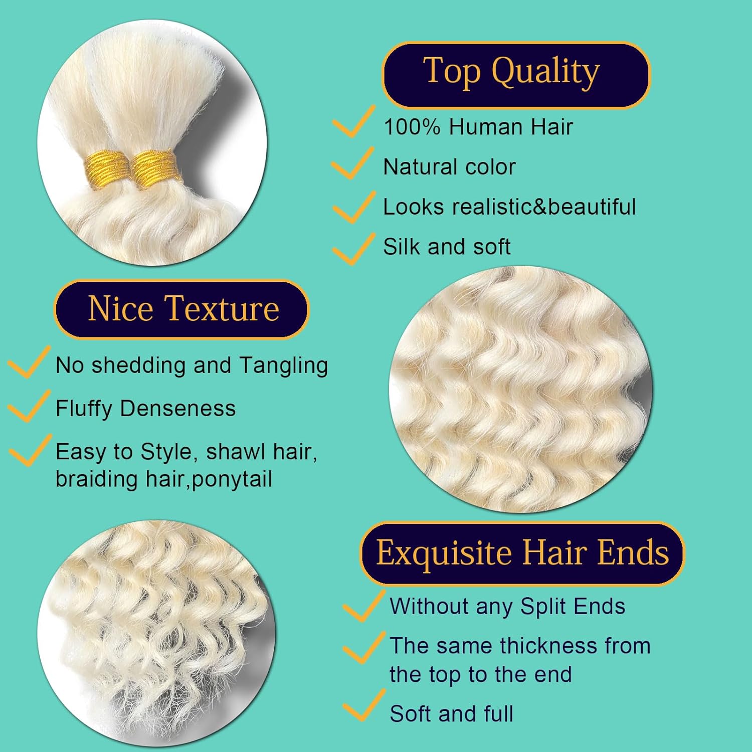 613 Blonde Braiding Hair 22 Inch 100g Deep Water Wave Bulk Human Hair for Braiding Curly Human Hair for Boho Braids Wet and Wavy Human Hair Extensions No Weft Micro Braids