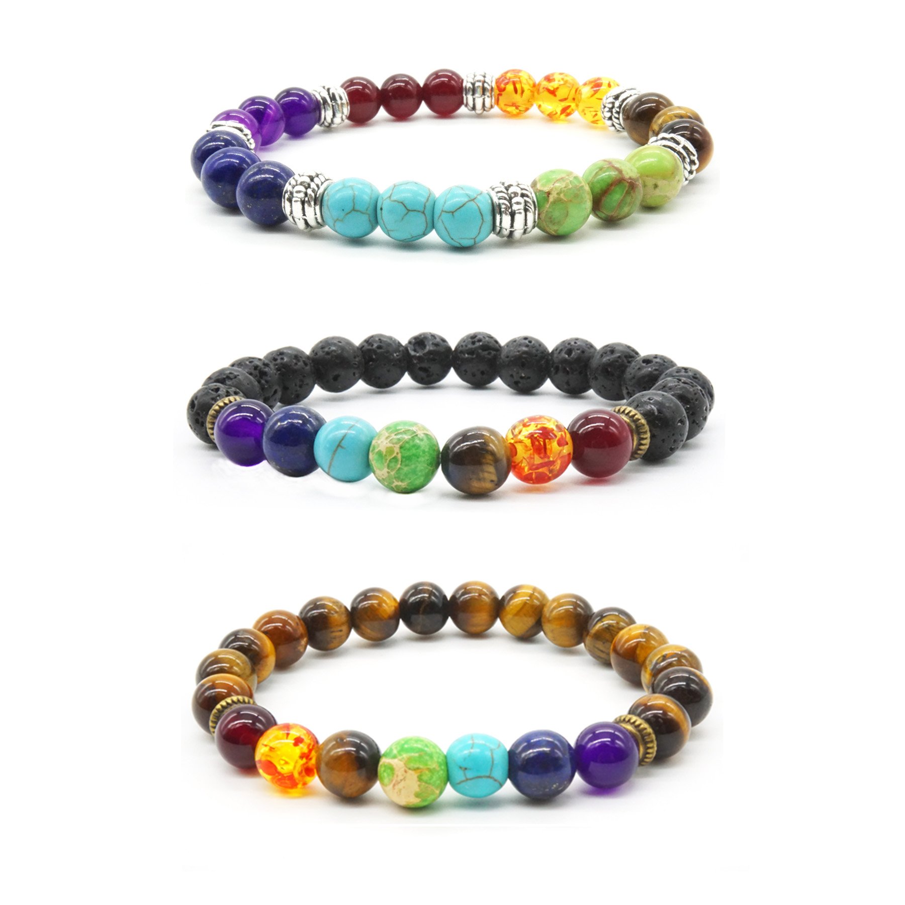 3 Pcs Natural Stone Tiger Eye - Healing Reiki Chakra Charm Bracelet Men Bracelet Women Bracelet