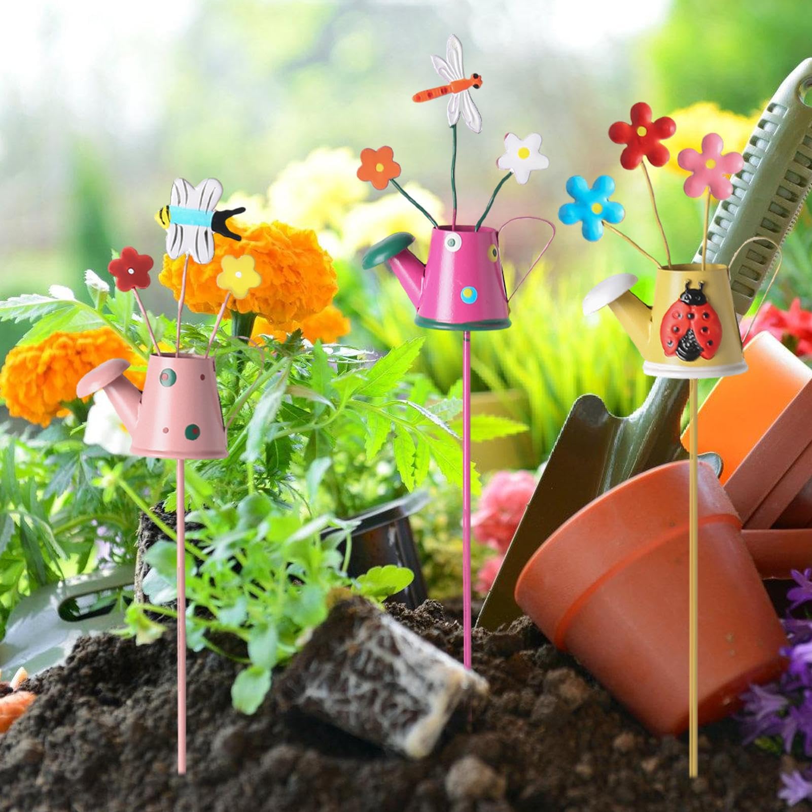 5 stuks metalen palen voor tuin, tuinpalen metalen madeliefjes, decoratieve tuinomheining, tuinornamenten voor alle seizoenen