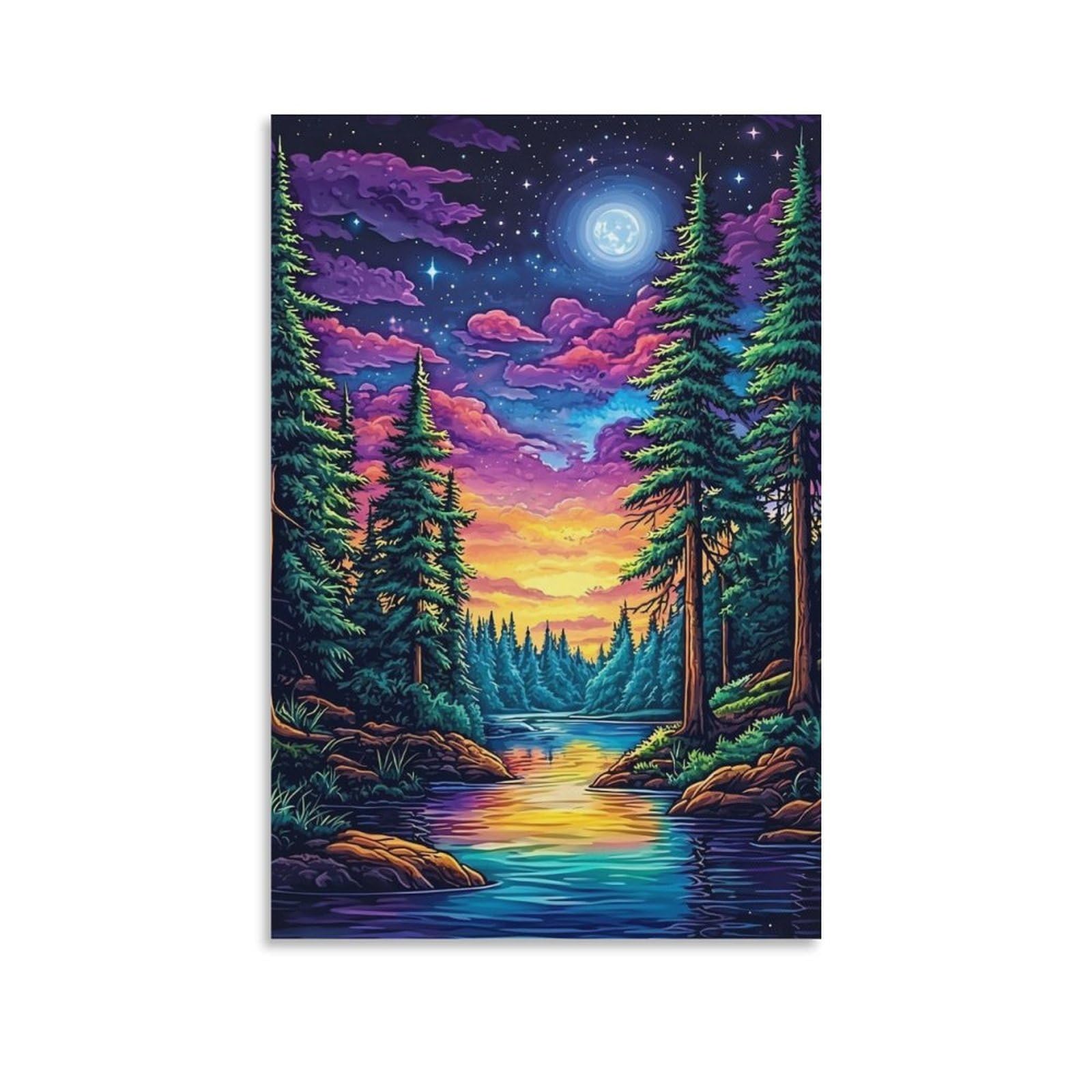 DHBANEIOK Fantasy Forest Night Wall Decor Poster Canvas Prints Picture Modern Wall Art Picture Wall Hanging for Home Decorations 12x18inch(30x45cm)