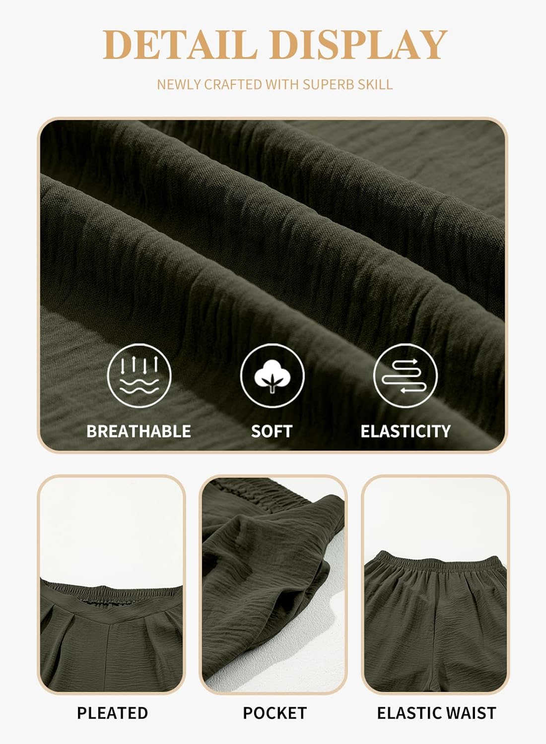 Eytino Womens Plus Size Wide Leg Pants Crossover Waist Pleated Front Casual Work Pants Lounge Trouser with Pockets(1X-5X) - Image 4