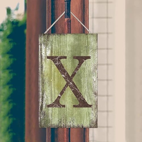 Vista 312 de Letrero colgante de madera con letra J, letrero de madera para decoración del hogar, 26 letras del alfabeto de metal, placa de madera, decoración