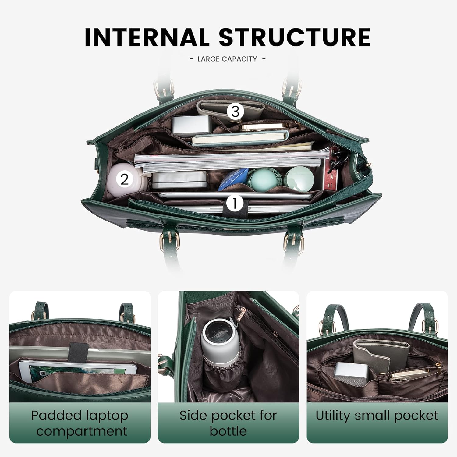 LOVEVOOK Laptop Bag for Women 15.6 inch Waterproof Work Tote Bag Briefcase with USB Charging Port PU Leather Computer Handbag Shoulder Bag Large Professional Teacher Bag for Travel Business School - Image 4