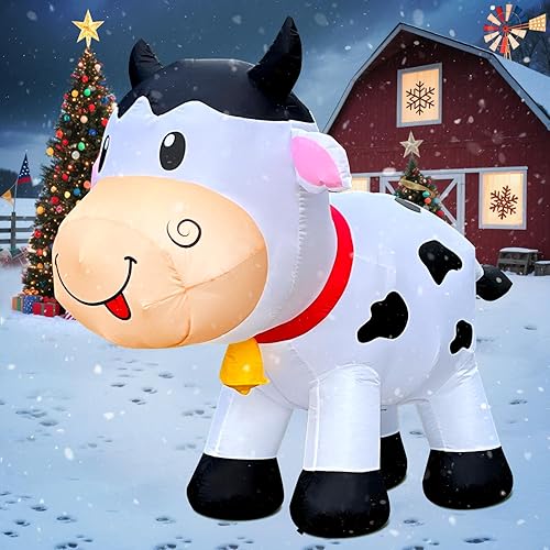 Miniatura 2 de DomKom Inflables de vaca de Navidad de 6 pies, animales lindos ganados lecheros, decoraciones al aire libre patio luces LED integradas grandes