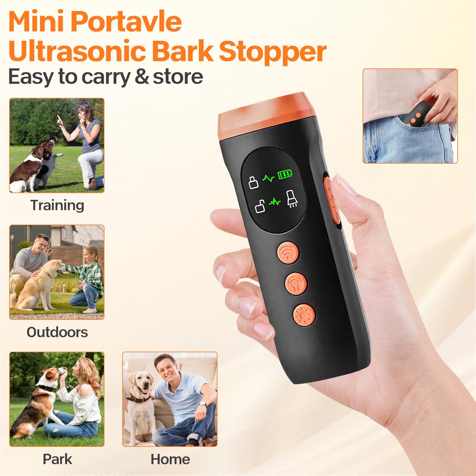 Anti Aboiement Chien Ultrason Puissant, 3 Modes Dispositif Anti Aboiement Chien Boitier Anti Aboiement Chien Portatif de 33 Pieds, avec Lampe de Poche Stroboscopique, pour Petit et Grand Chien