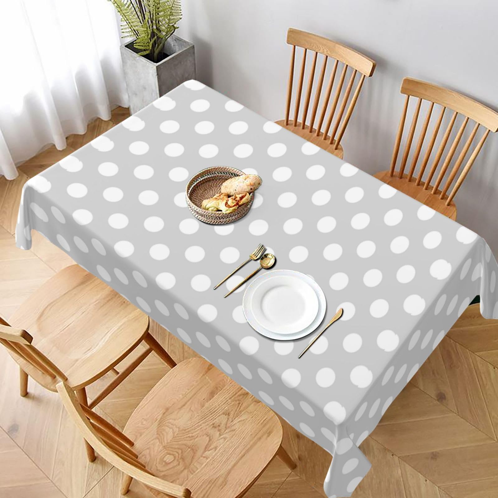 Tovaglia 152 x 228 cm, tessuto bianco a pois, resistente alle pieghe, per feste al chiuso e all'aperto, resistente tovaglia per eventi e uso domestico