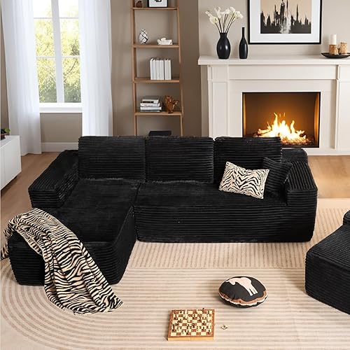 Miniatura 70 de HOOOWOOO Cloud - Sofás seccionales para sala de estar, sofá modular sin montaje, 110 x 79 pulgadas, de pana afelpada, juego de sofá grande