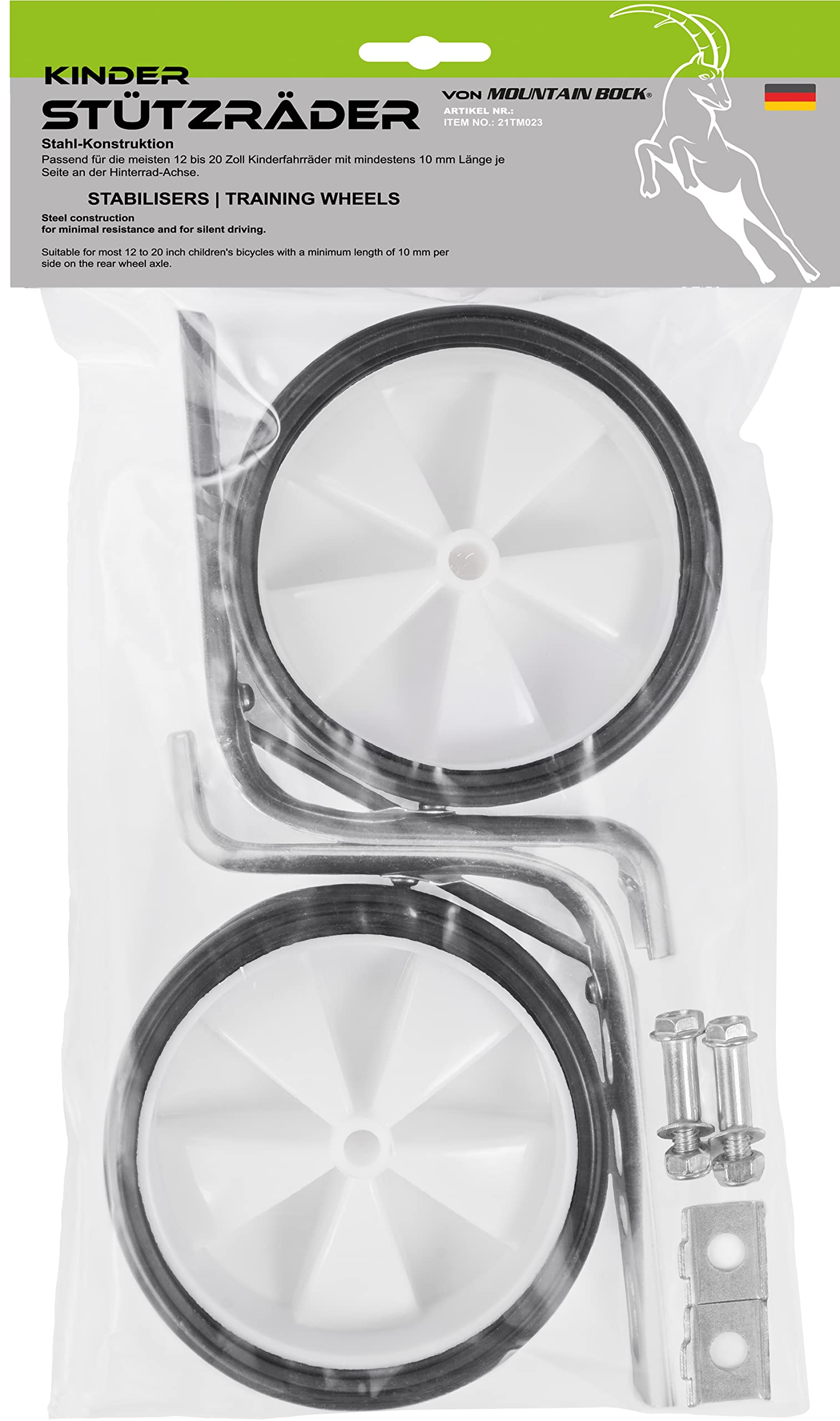 MOUNTAINBOCKTraining Wheels 12 14 16 and 18 Inch Stabilisers for Children's Bicycle Stabilisers (White)