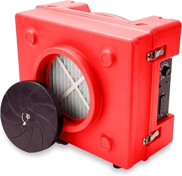 B-Air BA-RA-650-RD 1/3 HP 2.5 Amp HEPA Air Purifier Scrubber for Water Damage Restoration Equipment Negative Air Machine, Red