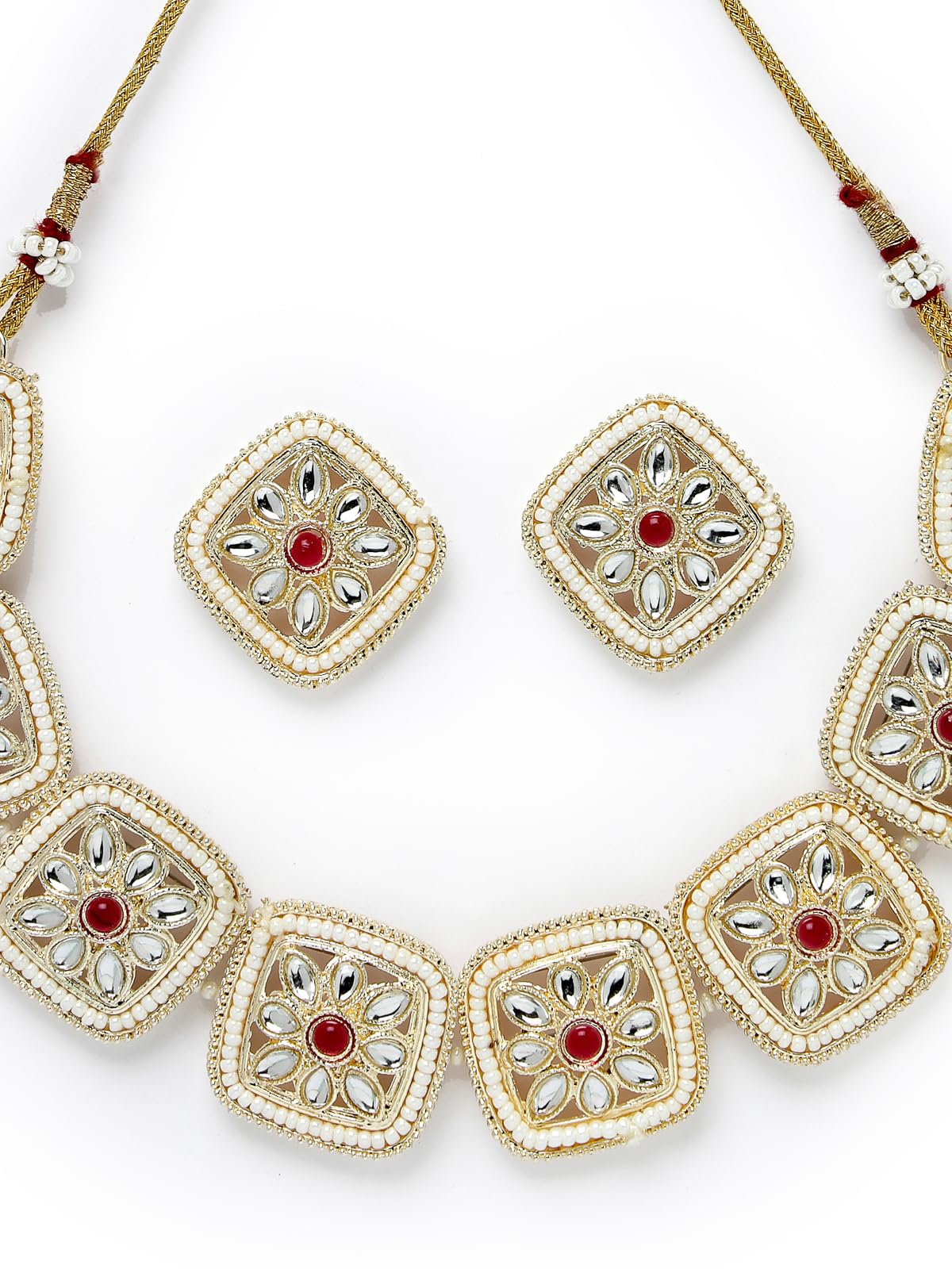 Kundan Studded Collar Necklace Set + Earrings