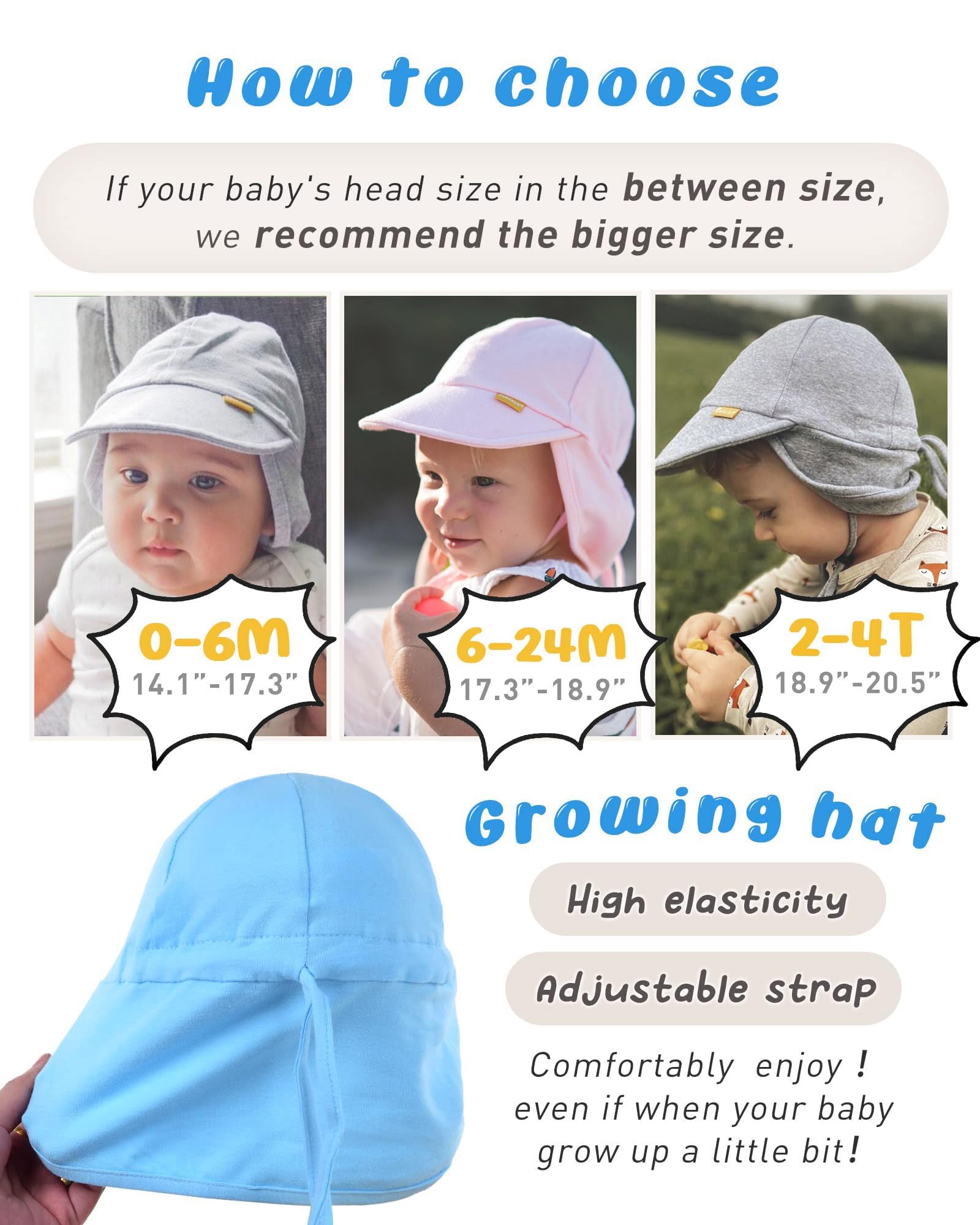 FURTALK Cotton Baby Toddler Sun Hat UPF 50+ UV Protection Kids Unisex Girls & Boys Summer Cap with Adjustable Chin Strap Neck Flap — view 3