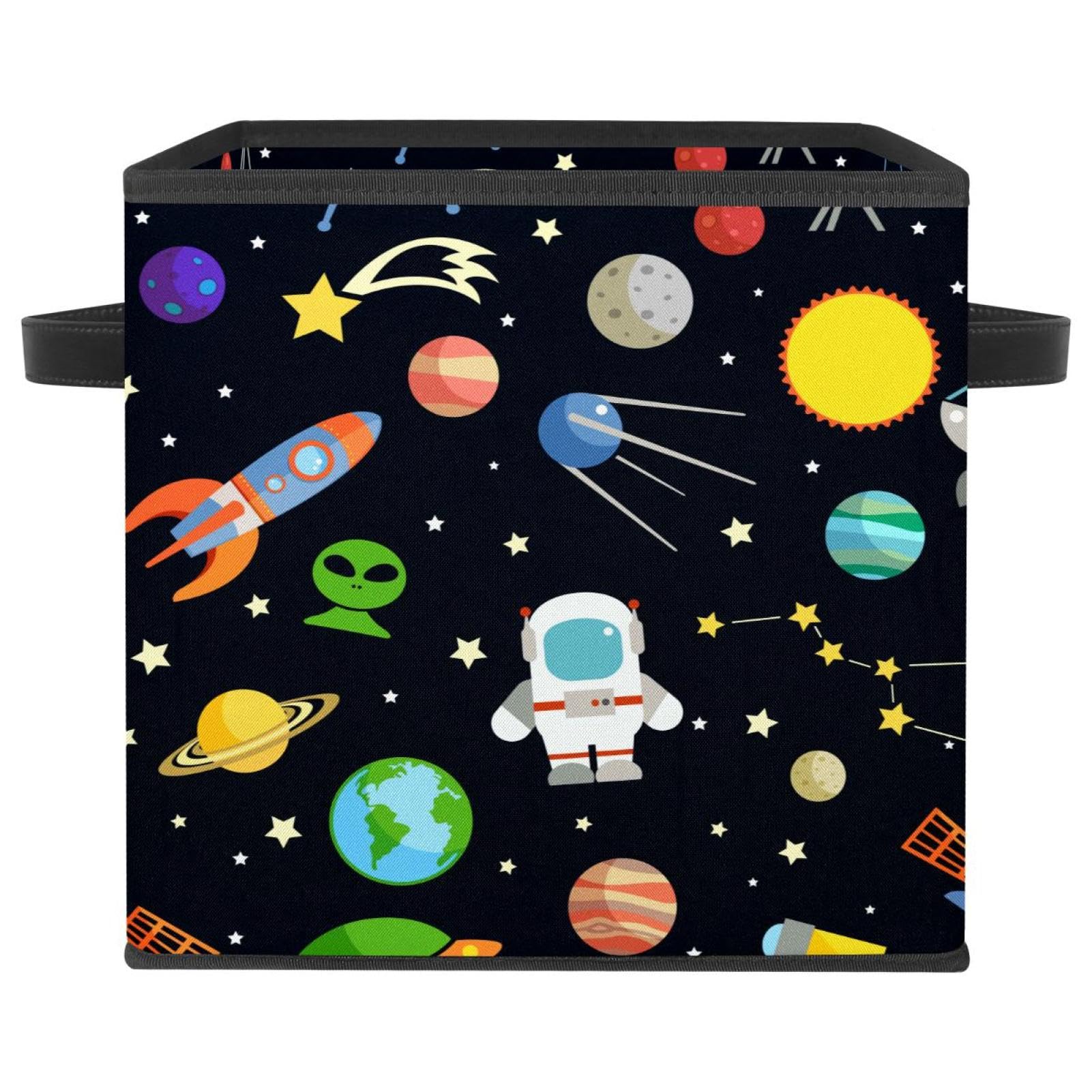 Cube de rangement en tissu pour chambre d'enfant bac à jouets pliable motif espace