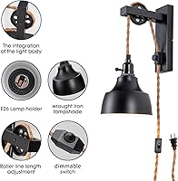Vista 7 de Apliques de pared regulables enchufables de 8 pies, lámparas de pared con polea, lámpara colgante vintage, apliques de pared con enchufe e
