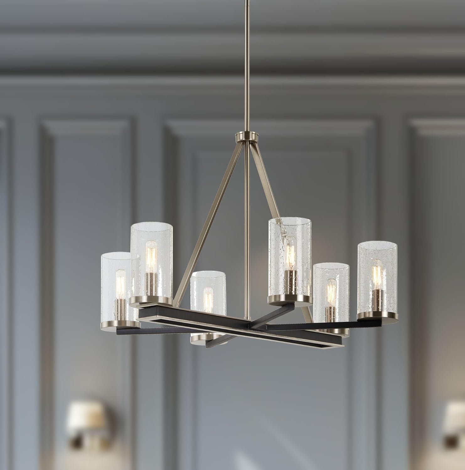 Minka Lavery 1056-691 Cole's Crossing Chandelier, 6-Light, 360 Total Watts, 26-in H x 18-in W, Coal Black with Brushed Nickel