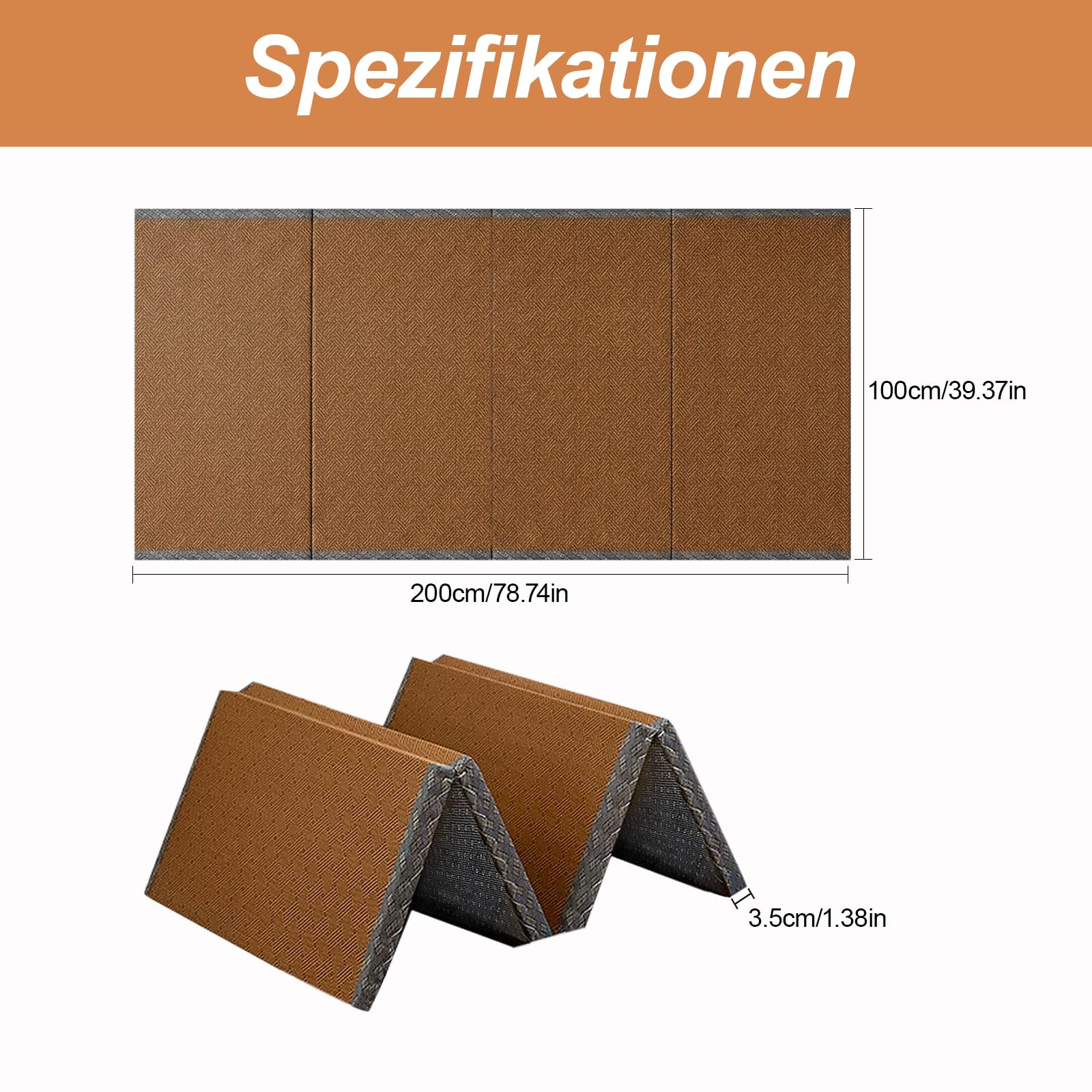 Tappetino Tatami Tradizionale Giapponese Pieghevole in Fibra di Cocco, Futon Giapponese Portatile e Antiscivolo per Dormire, Meditazione, Yoga Zen, 100x200x3.5cm