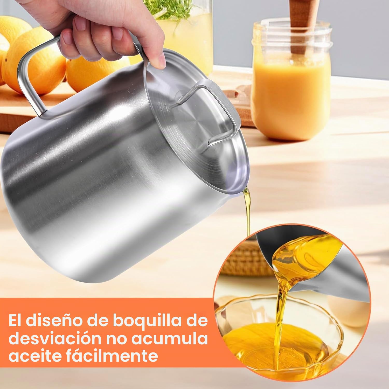Cacerola para freír con filtro de malla fina, acero inoxidable, depósito de aceite de 2 l y recipiente de grasa para freír y grasa para alimentos, utensilios de cocina