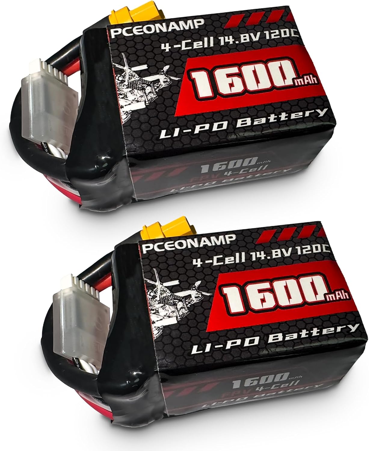 4S Lipo Battery 1600mAh 14.8V 120C with XT60 Plug Rechargeable High Capacity RC Drone Battery Soft Case Fit for RC FPV RC Racing Drone Quadcopter