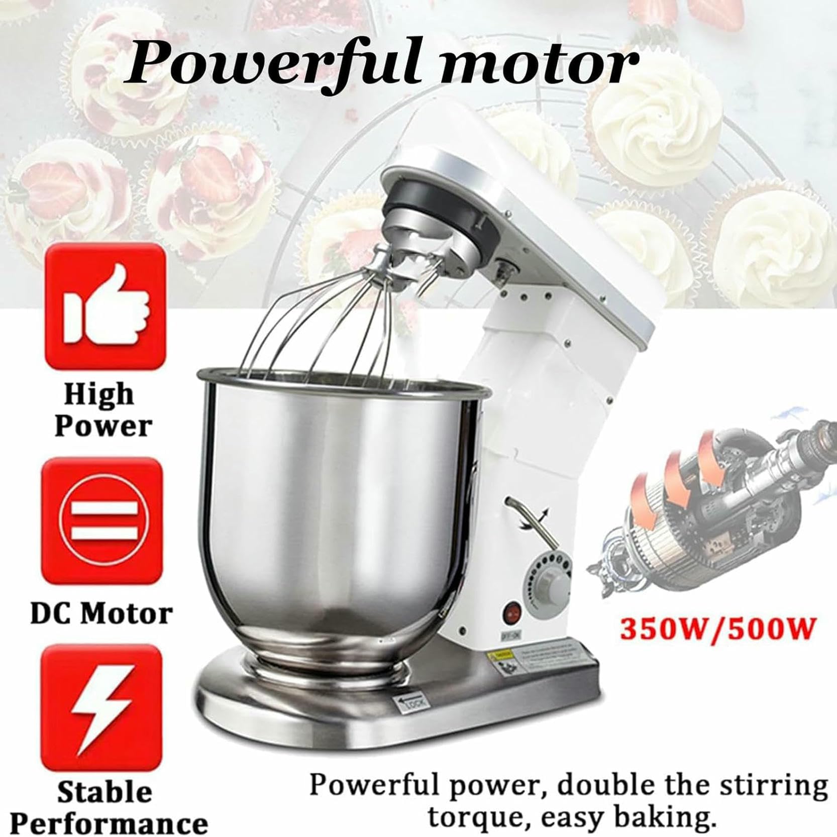 Mixer Stand 350W/500W per Crema, Stampante Commerciale, Robot da Cucina E Miscelatore da Cucina con Gancio del Mixer, Gancio per L'Impasto, 5L
