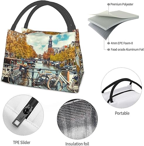Miniatura 5 de Bolsa de almuerzo con asa reforzada Bolsa de asas aislada Bicicletas en Amsterdam Caja de almuerzo impresa para el trabajo Picnic Talla única