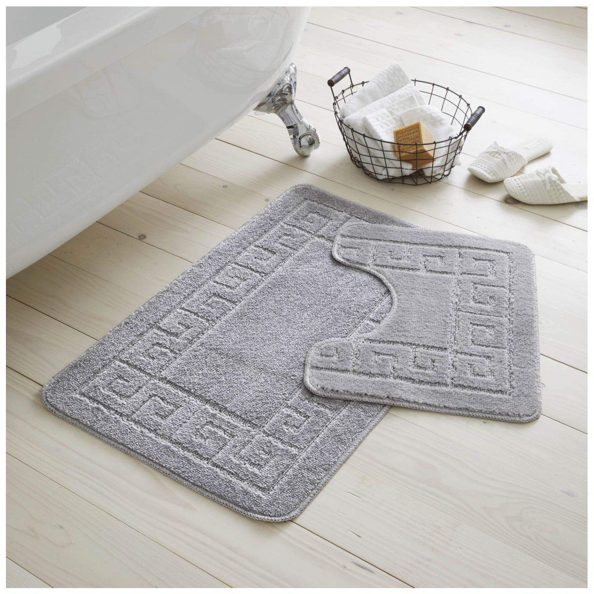 GC GAVENO CAVAILIA Luxury Greek 2 Piece Bath Set, Non Slip Bath Mat, Super Soft Bathroom Accessory Rug Mat, Regular, Silver — image 1