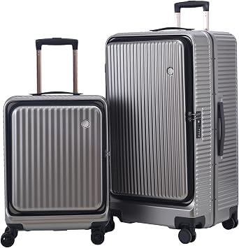 Kaleenie 2 pieces 20/29 Aluminum Frame Carry On and Checked Luggage Set with Side Opening,Lightweight Hardshell ABS+PC Trunk Suitcase with TSA Lock,360 Universal Wheels & Adjustable Handle,Dark Gray