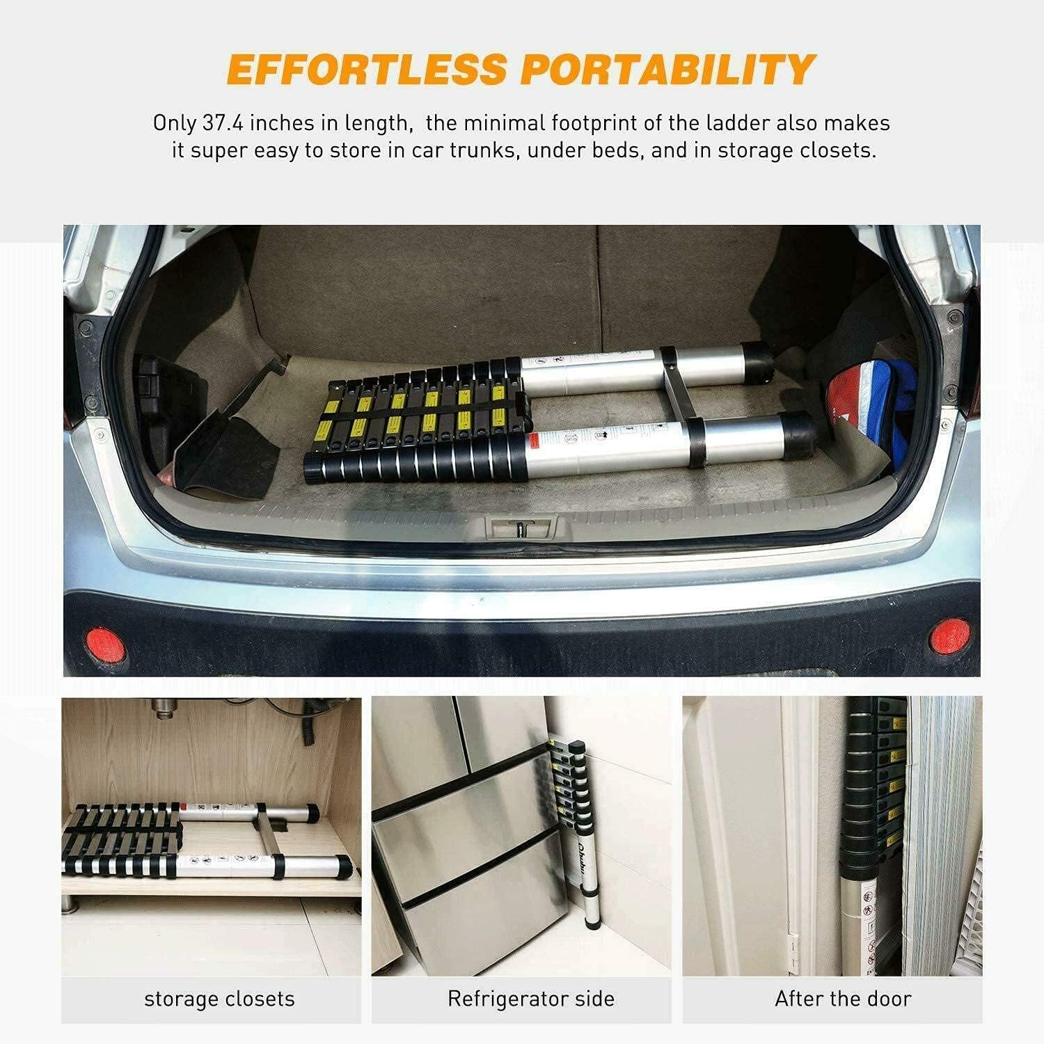 OKUOKA 16.5FT Telescopic Folding Ladder Extension Aluminum 2.5M+2.5M Telescoping Ladder A-Frame with Anti-Slip Steps, Support Bar, EN131 Safe Standard, 330LB Capacity Foldable Ladder for