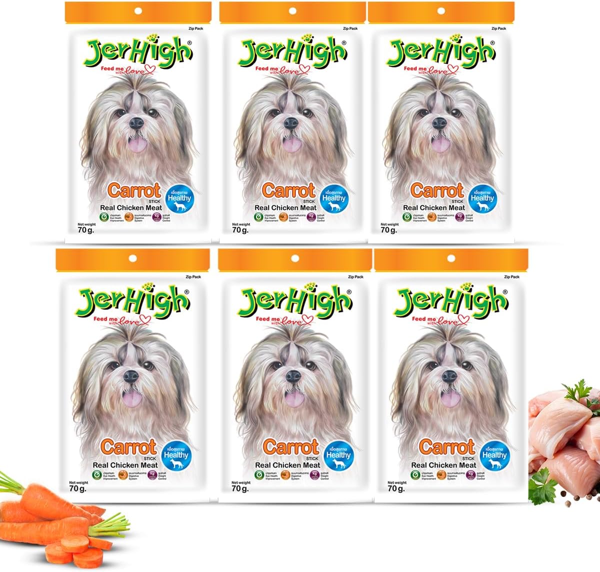 Jerhigh Chicken Carrot Stick Dog Treats, 70 GMS (Pack of 6 (70Gms X 6)), All Life Stages