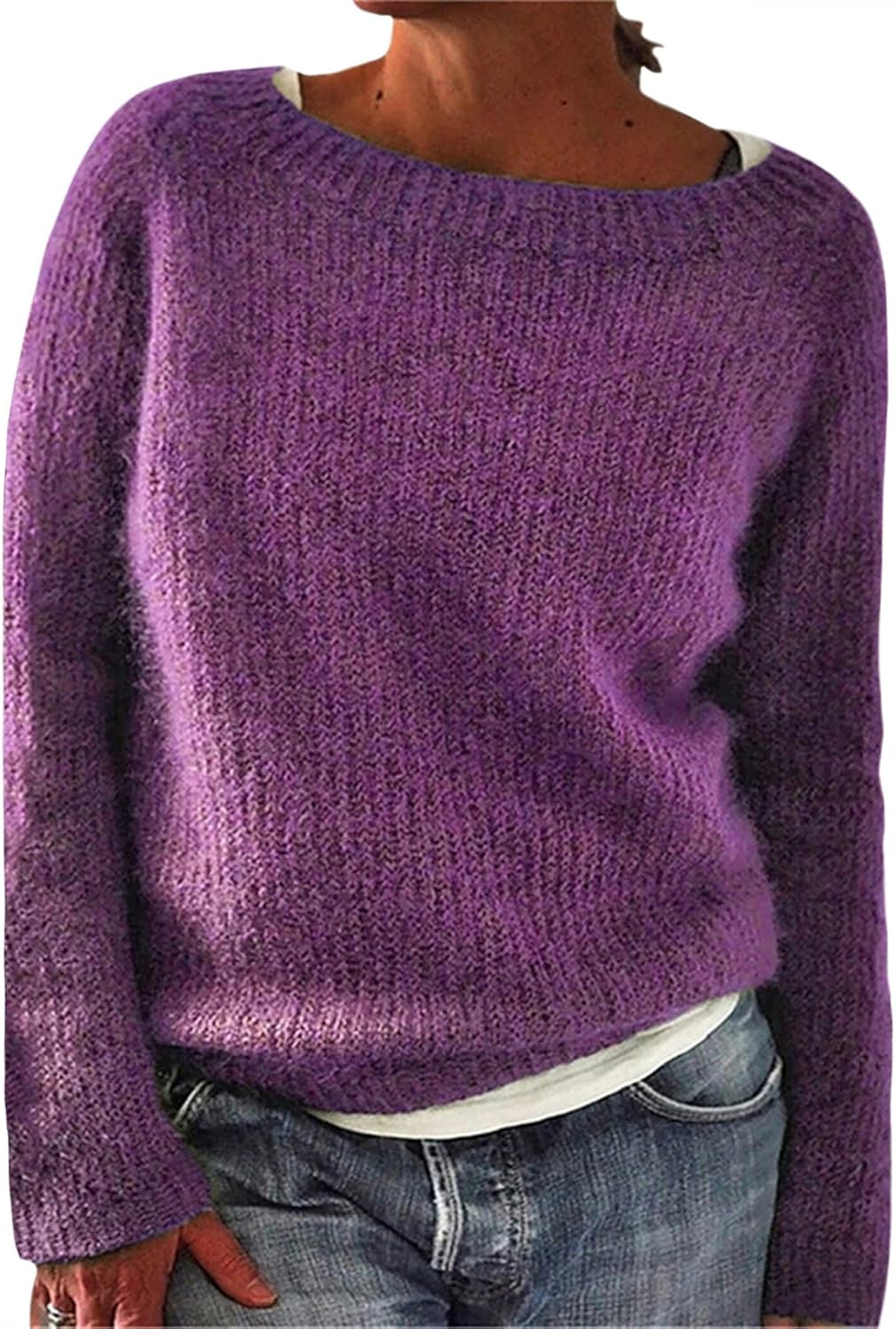Zaswen Womens Oversized Long Sleeve Sweaters Fashion Crewneck Plus Size Sweaters Loose Casual Solid Color Pullover Sweater