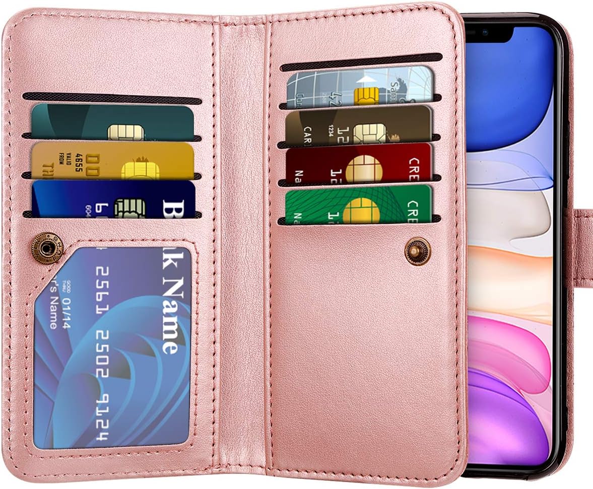 Vofolen 2-in-1 Case for iPhone 11 Case Wallet Credit Card Holder ID Slot Detachable Hybrid Protective Slim Hard Shell Magnetic PU Leather Folio Pocket Flip Cover for iPhone 11 6.1 inch Mandala Pink