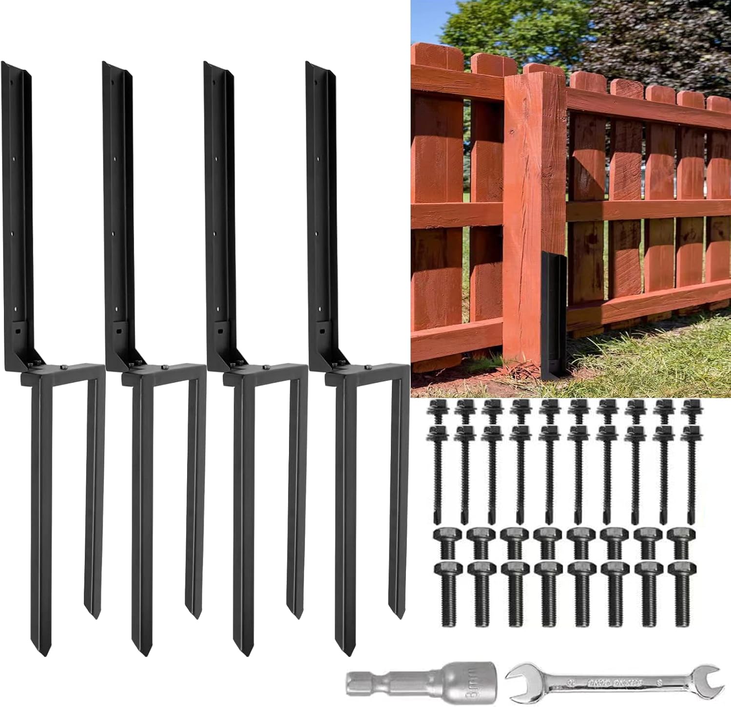 Nrspp Heavy Duty Steel Fence Post Repair Stakes, 4 Pcs Fence Post