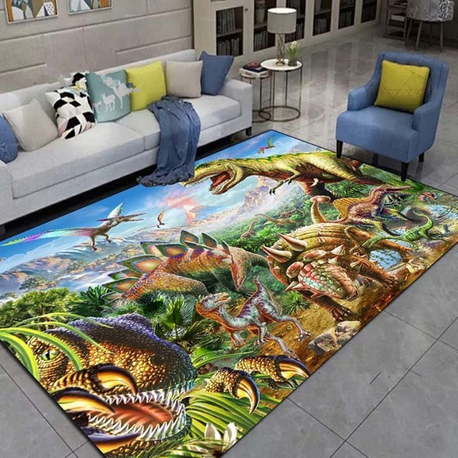 Kinder Dinosaurier Teppiche Primitive Wald Teppiche für Baby Games Rug Wohnzimmer Großes Schlafzimmer Yoga Küche Tür Teppich Matte Spiele Teppich Kinderzimmer Teppich Läufer (Farbe 2,160x200 cm)