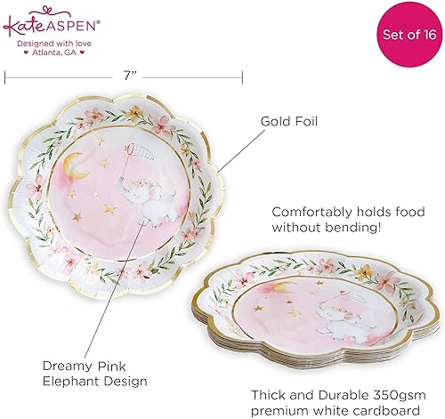 Miniatura 6 de Kate Aspen Elephant Baby Shower - Platos de papel decorativos de alta calidad de 7 pulgadas (peso de 350 GSM - Juego de 16)  Suministros para