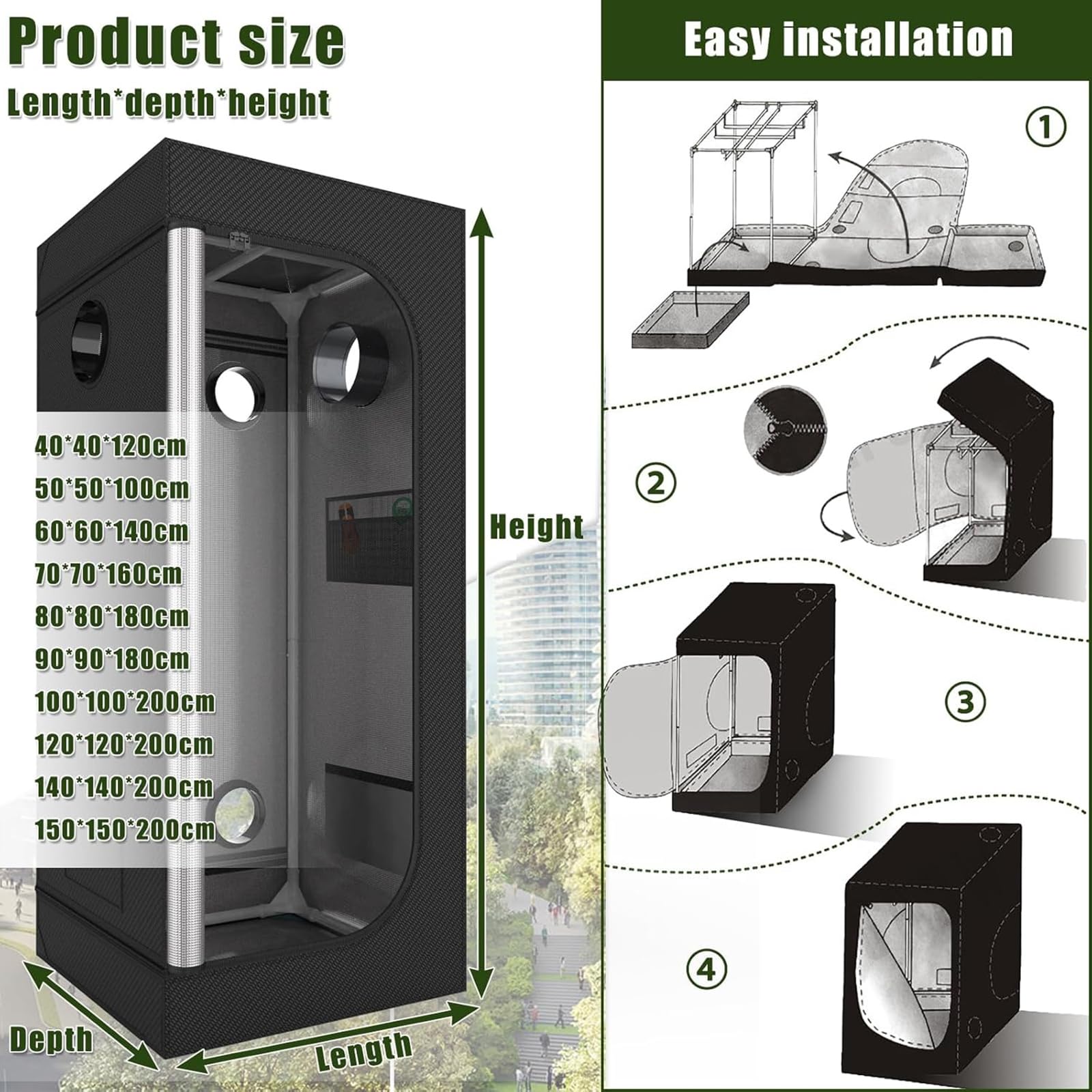 Namiot do uprawy z oknem obserwacyjnym, hydroponiczny namiot do roślin mylarowych z otworami wentylacyjnymi, tkanina Oxford Indoor Greenhouse Grow Box, kompletny system antyoświetleniowy
