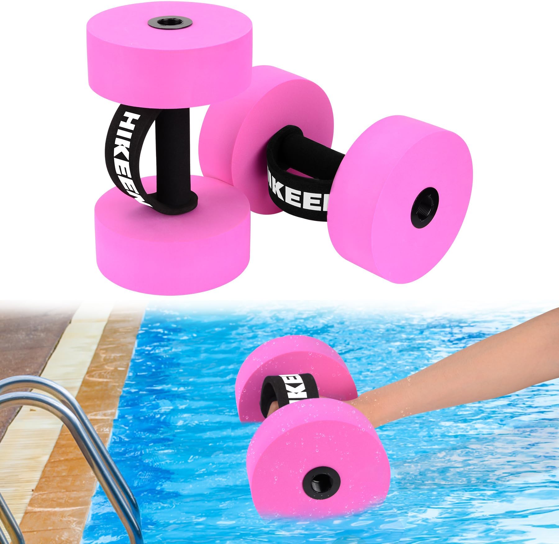 Hikeen Aquatic Exercise Dumbbells Water Dumbbell Pool Resistance Aquatic Fitness Barbells With 4 High-Density EVA Foam Pool Weights Dumbbells, for Water Aerobics Weight Loss