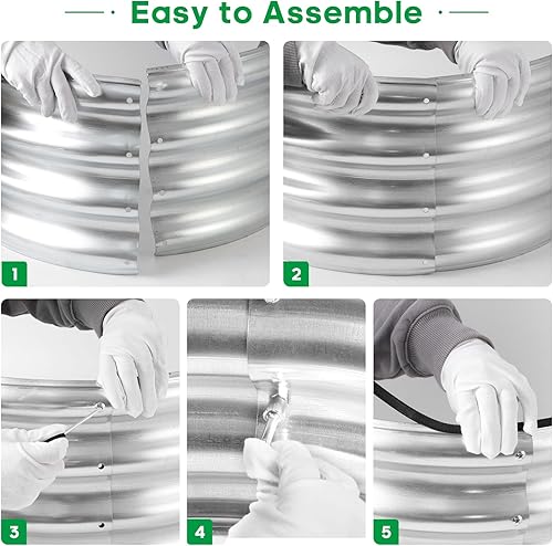 Vista 14 de JERIA Jardinera elevada, galvanizada elevada de 2 x 2 x 1 pies, para exteriores, con fácil montaje, cama de jardín redonda para verduras, frutas