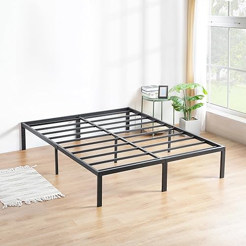 PrimaSleep Platform Bed Frame 18 Inch Ultimate Strength High Profile Heavy Duty Steel Slat/Anti-slip/Extra Support/Easy Assembly/Mattress Foundation/Noise Free/No Box Spring Needed, King, Metal, Black