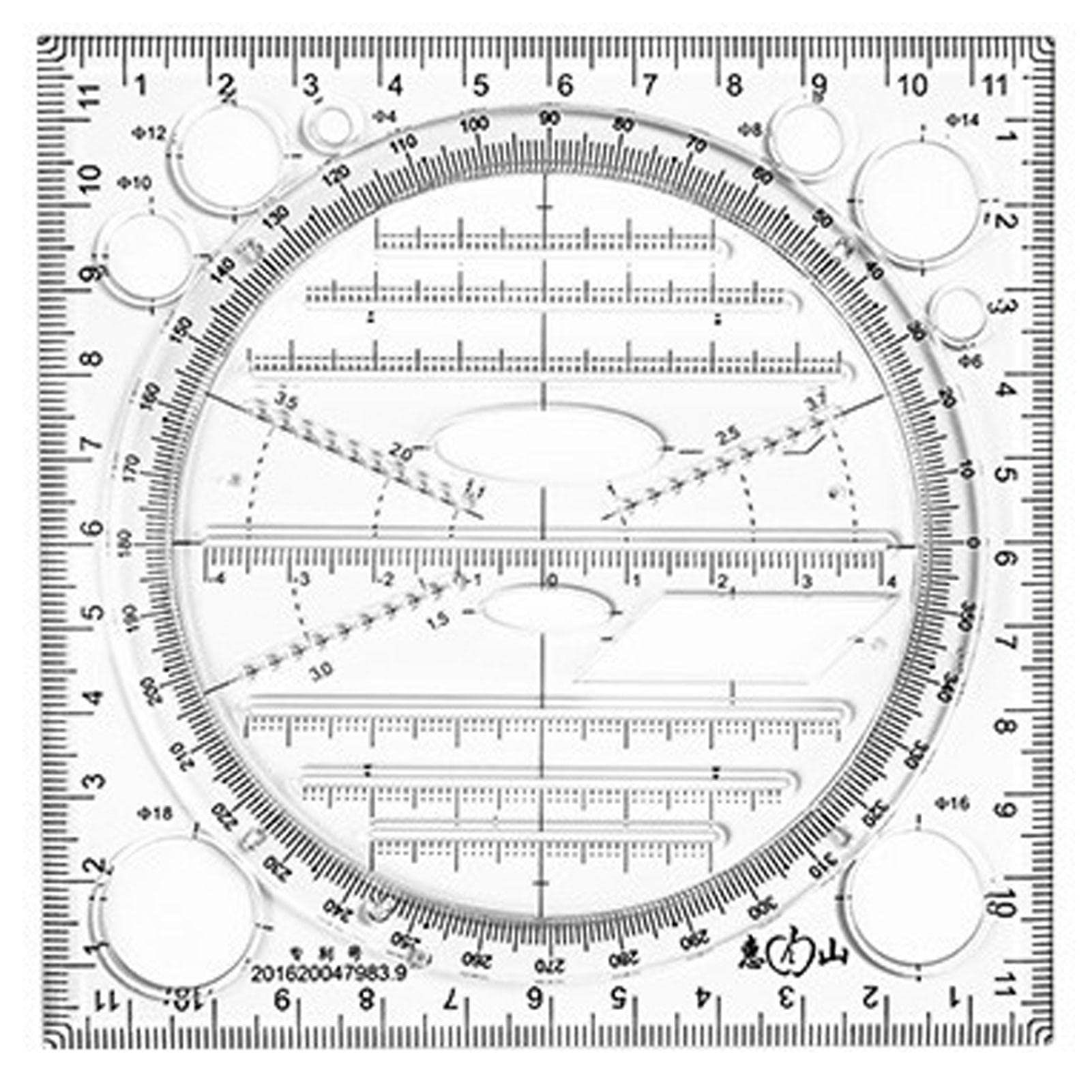 Yeeda Black Multifunctional Drawing Ruler, Maths Drawing Ruler, Geometric Drawing Template With Accurate Scale, Portable Measuring Design Rulers For Students, Artists, Pattern Makers