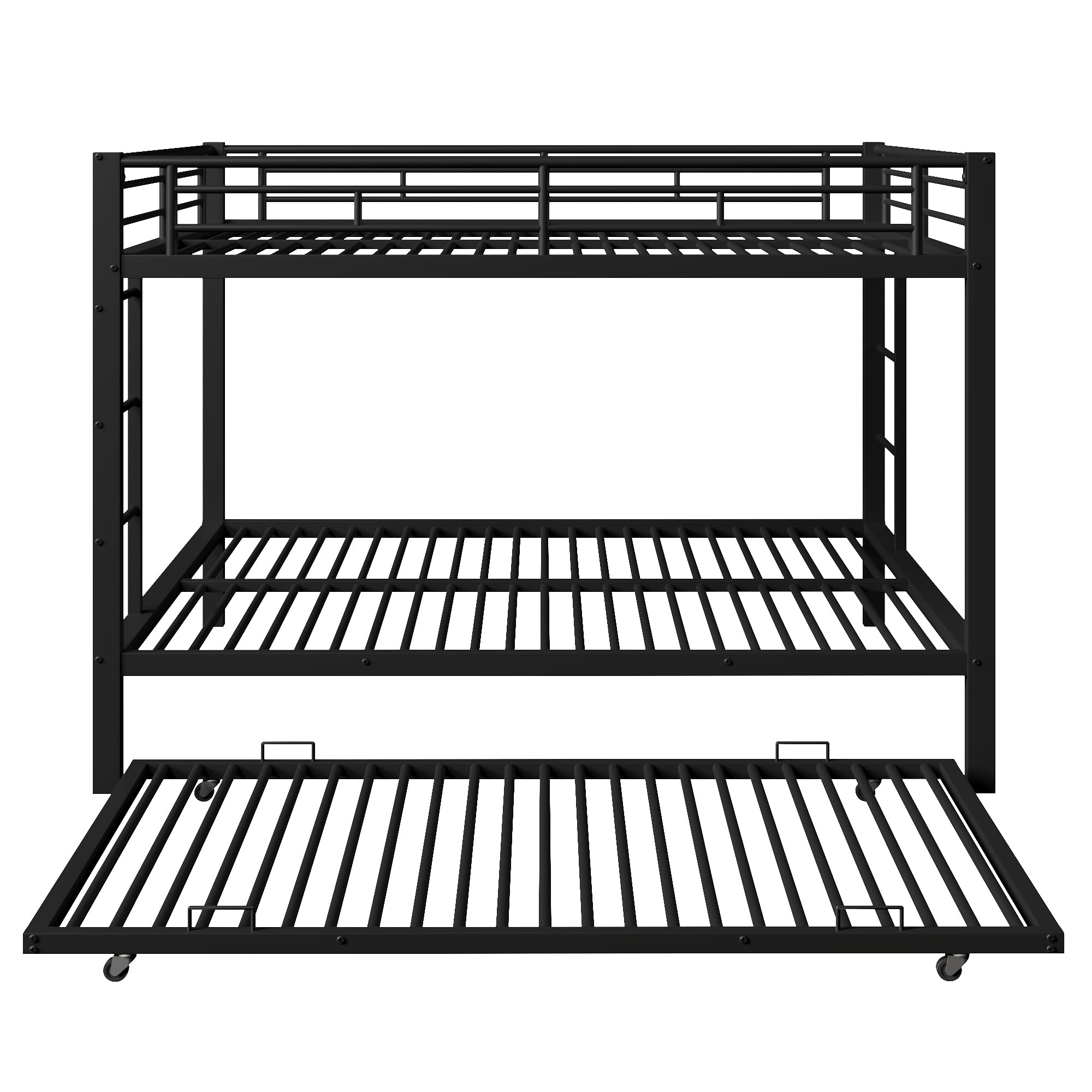 Letto a castello 140x200 cm, con telaio in ferro con sponde laterali e scala di sicurezza, dotato di letto estraibile, per camerette per bambini o dormitori per adulti, senza materasso (nero)