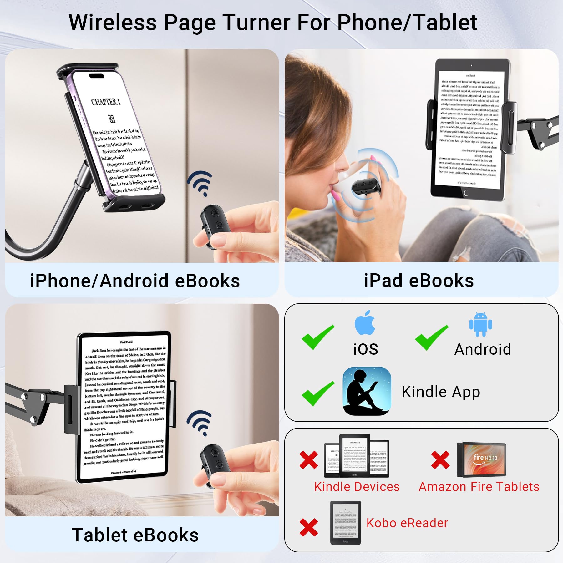 Scroll-Ring-Fernbedienung für TikTok, YouTube, IG-Shorts, Videounterstützung, Querformat, Hochformat, Fingerspitze, kabelloser Scroller, Seitenumkehrer für Kindle-App, kompatibel mit iPhone, iPad