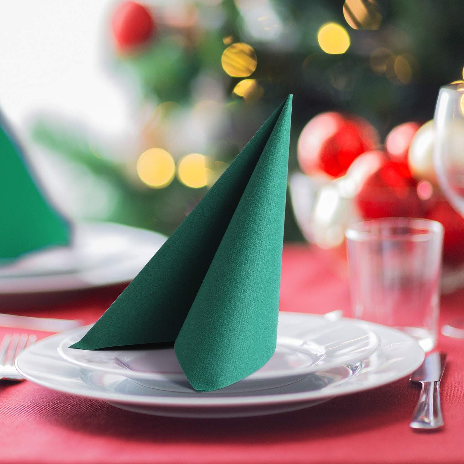 MORGIANA 50PCS Dark Green Napkins, Disposable Linen Feel Luxury Paper Serviettes, Airlaid Napkins for Christmas Party - Image 4