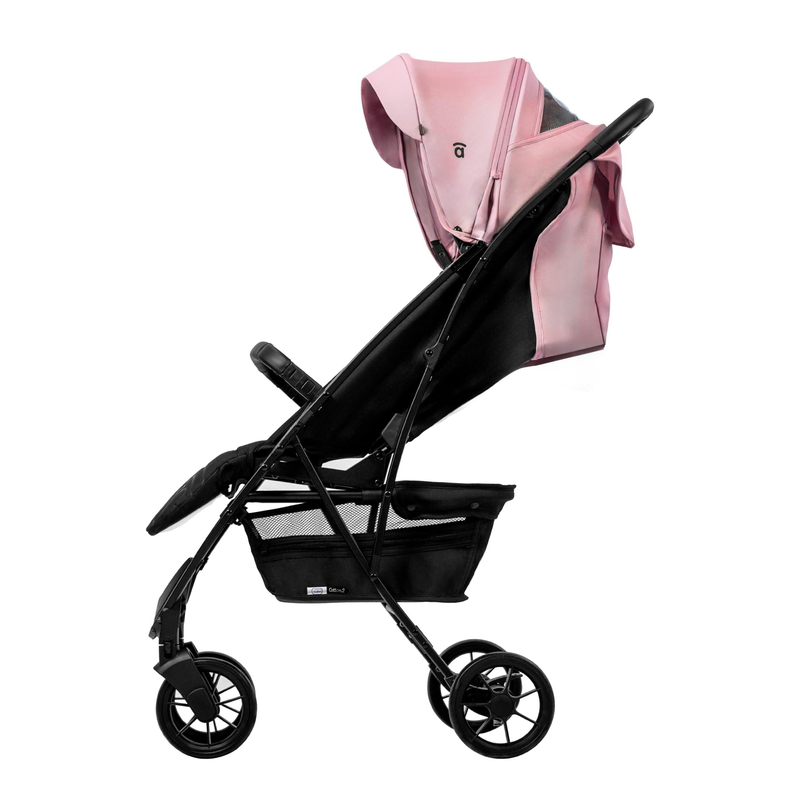 Asalvo COTTON 2 Silla de Paseo para bebé, Carrito de paseo con Respaldo Reclinable, Cochecito urbano, Arnés 5 Puntos, SPF50+, Capota con Ventana, Manejable y Máxima Seguridad Hasta 24 kg Rosa